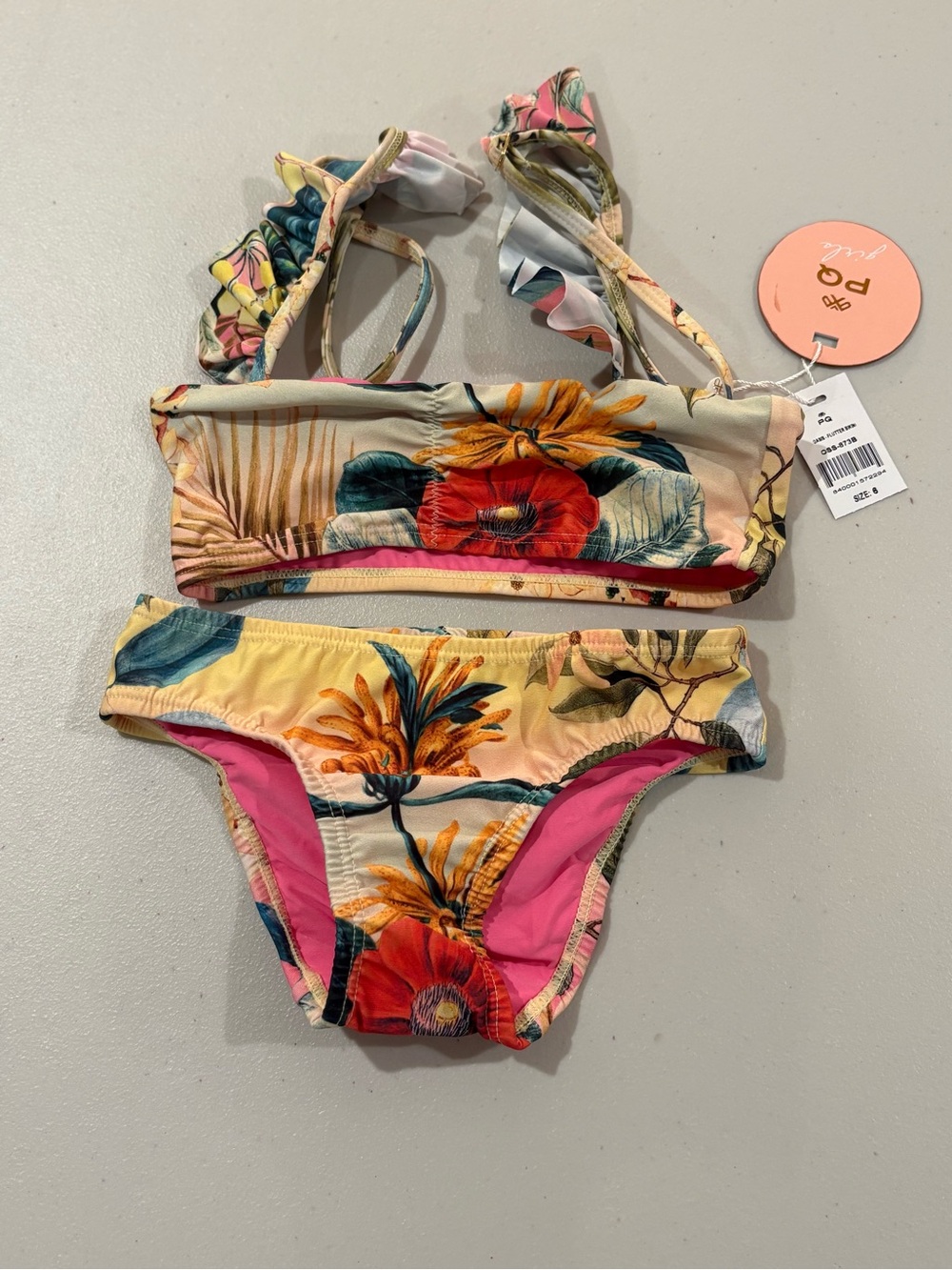 Pilyq Floral Two-Piece Swim Set in Pink, Yellow, Red, Green